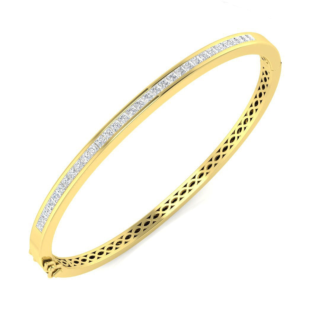 Natural Princess Cut Channel Set Diamond Bangle in Channel Set with Hinged Lock in 10K/14K gold and platinum with certified lab-grown or natural diamonds