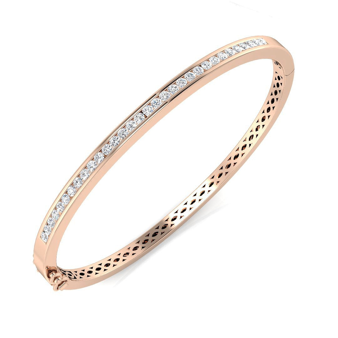 Natural Diamond Channel Set Half Eternity Bangle with Hinged Lock in 10K/14K gold and platinum with certified lab-grown or natural diamonds