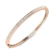 Natural Diamond Channel Set Half Eternity Bangle with Hinged Lock in 10K/14K gold and platinum with certified lab-grown or natural diamonds