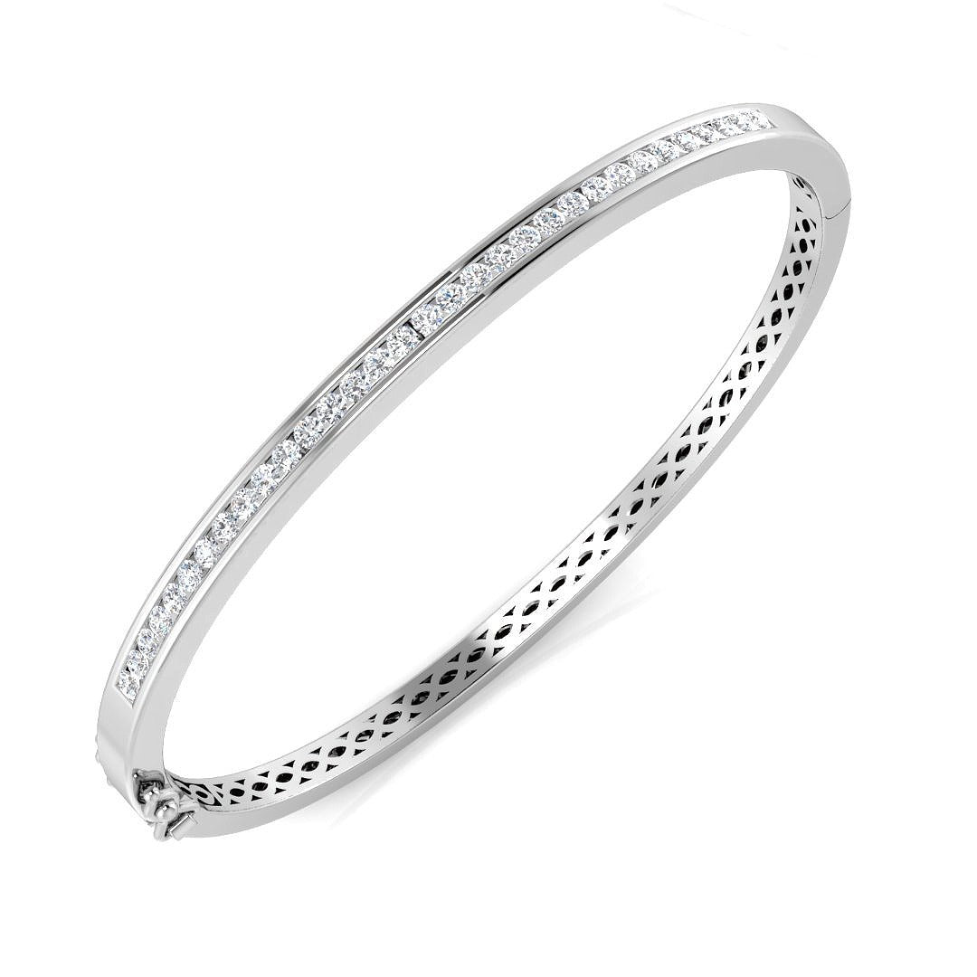 Natural Round Channel Set Diamond Bangle with Hinged Box Clasp in 10K/14K gold and platinum with certified lab-grown or natural diamonds