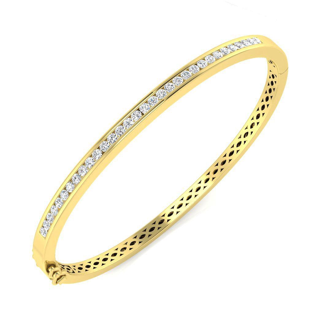Natural Diamond Channel Set Half Eternity Bangle with Hinged Lock in 10K/14K gold and platinum with certified lab-grown or natural diamonds