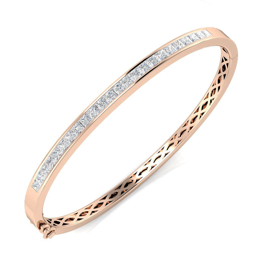 Natural Princess Cut Channel Set Diamond Bangle in Channel Set with Hinged Lock in 10K/14K gold and platinum with certified lab-grown or natural diamonds