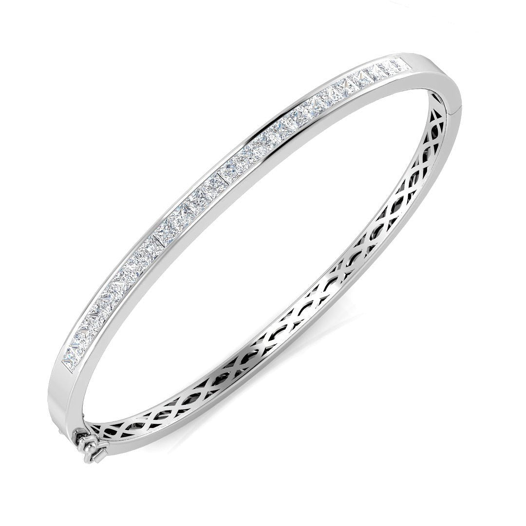 Natural Princess Cut Channel Set Diamond Bangle in Channel Set with Hinged Lock in 10K/14K gold and platinum with certified lab-grown or natural diamonds