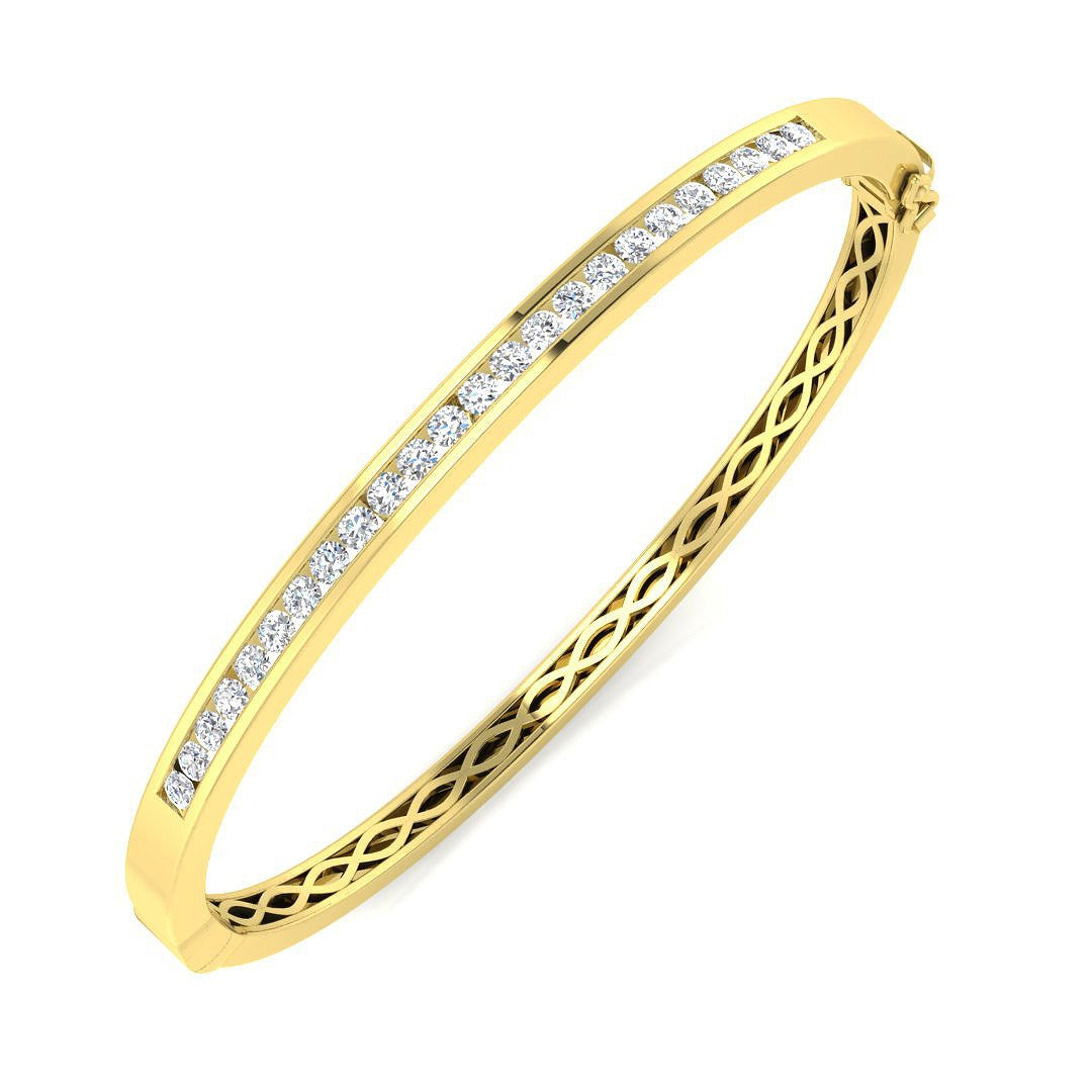 Natural Diamond Channel Set Half Eternity Bangle with Hinged Lock in 10K/14K gold and platinum with certified lab-grown or natural diamonds