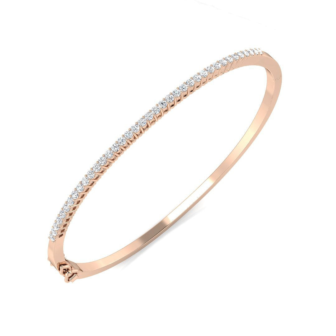 Natural Round Cut Diamond Prong Set Half Eternity Bangle with Hinged Lock in 10K/14K gold and platinum with certified lab-grown or natural diamonds