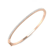 Natural Round Cut Diamond Prong Set Half Eternity Bangle with Hinged Lock in 10K/14K gold and platinum with certified lab-grown or natural diamonds