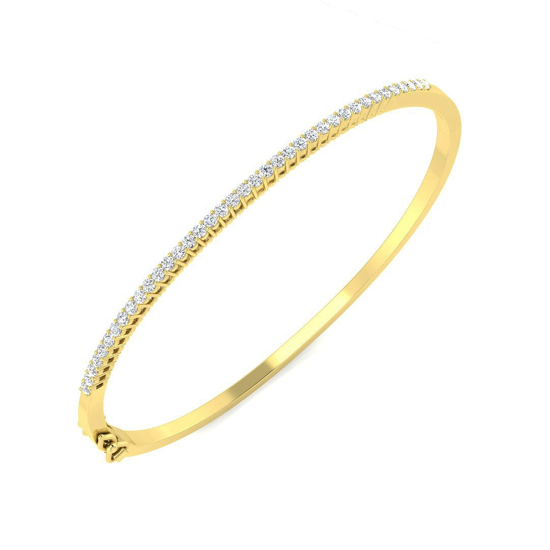 Natural Round Cut Diamond Prong Set Half Eternity Bangle with Hinged Lock in 10K/14K gold and platinum with certified lab-grown or natural diamonds