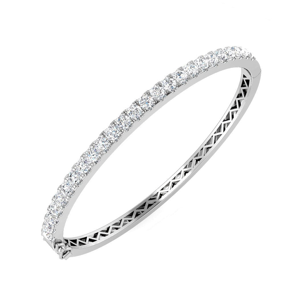Natural Round Cut Diamond Prong Set Half Eternity Bangle with Hinged Lock in 10K/14K gold and platinum with certified lab-grown or natural diamonds