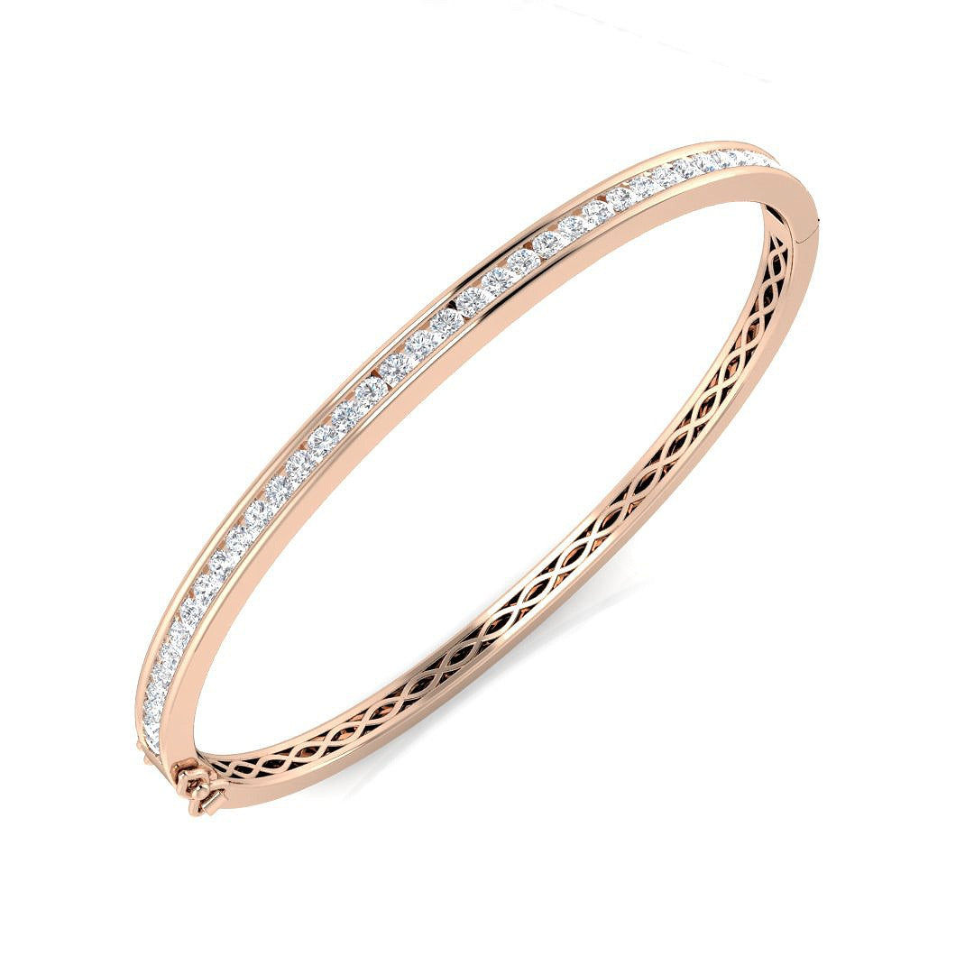 Natural Round Channel Set Diamond Bangle with Hinged Box Clasp in 10K/14K gold and platinum with certified lab-grown or natural diamonds