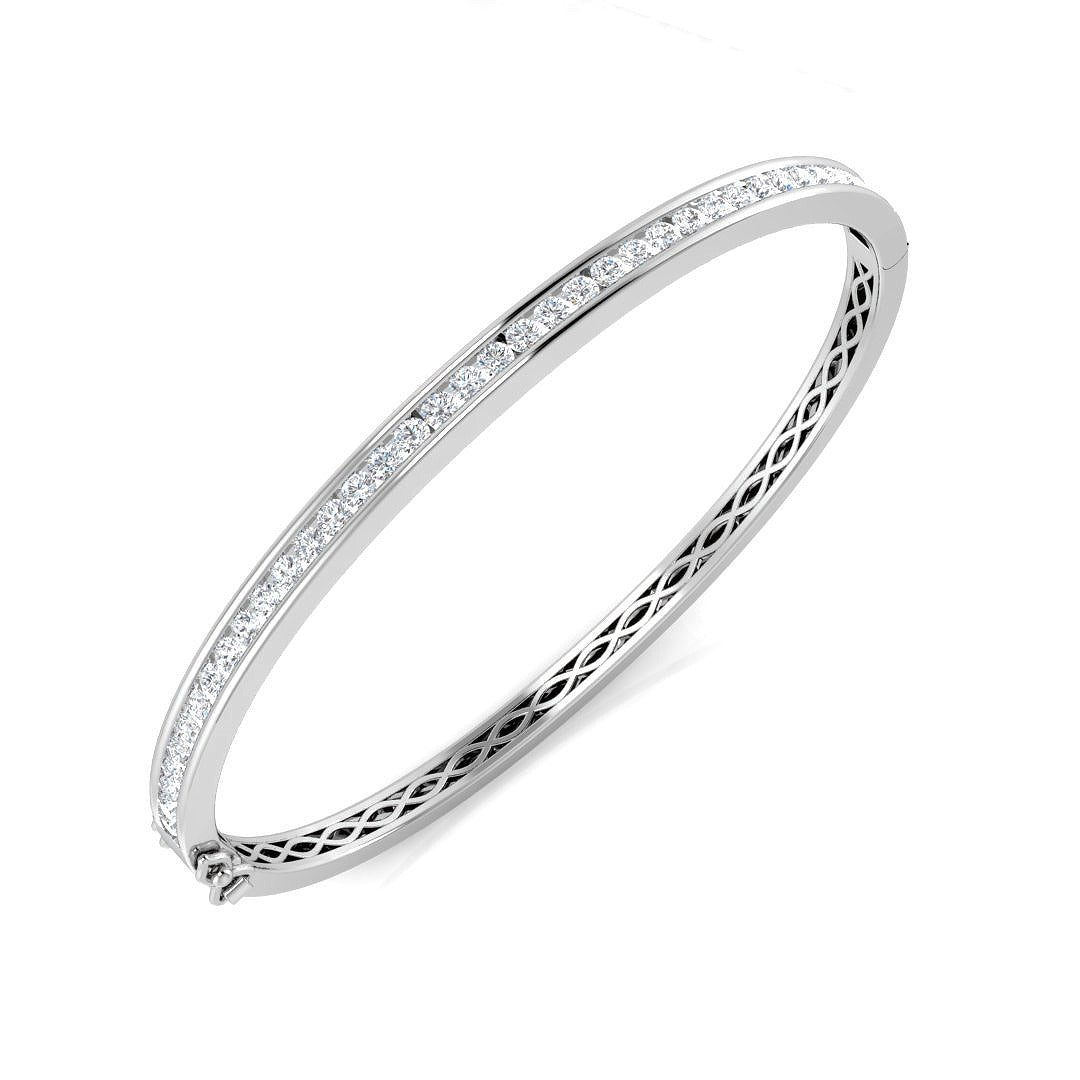 Natural Round Channel Set Diamond Bangle with Hinged Box Clasp in 10K/14K gold and platinum with certified lab-grown or natural diamonds