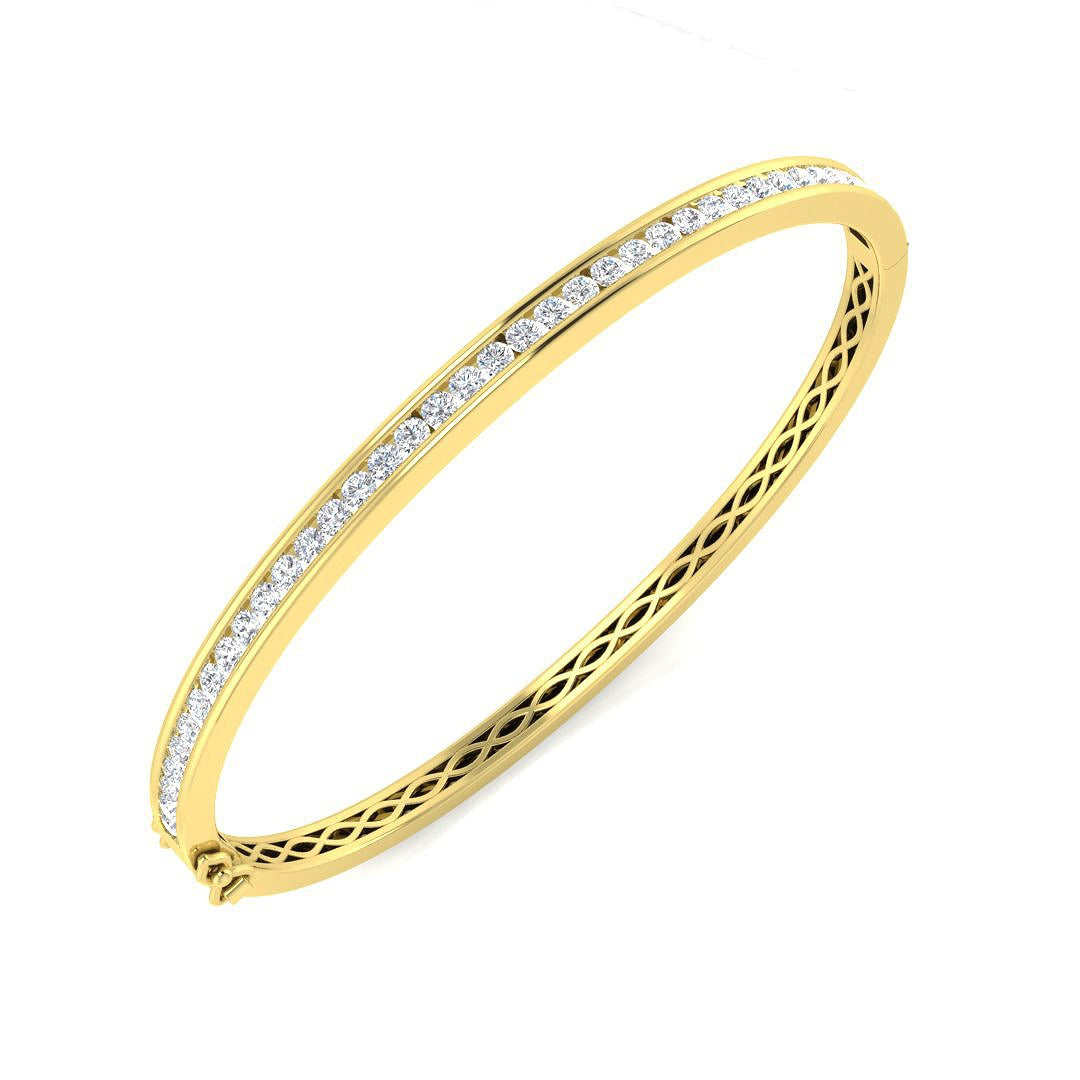 Natural Diamond Channel Set Half Eternity Bangle with Hinged Lock in 10K/14K gold and platinum with certified lab-grown or natural diamonds