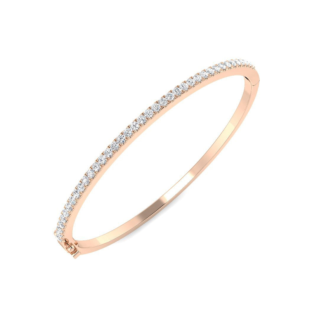 Natural Round Cut Diamond Prong Set Half Eternity Bangle with Hinged Lock in 10K/14K gold and platinum with certified lab-grown or natural diamonds