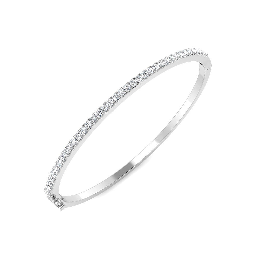 Natural Round Cut Diamond Prong Set Half Eternity Bangle with Hinged Lock in 10K/14K gold and platinum with certified lab-grown or natural diamonds