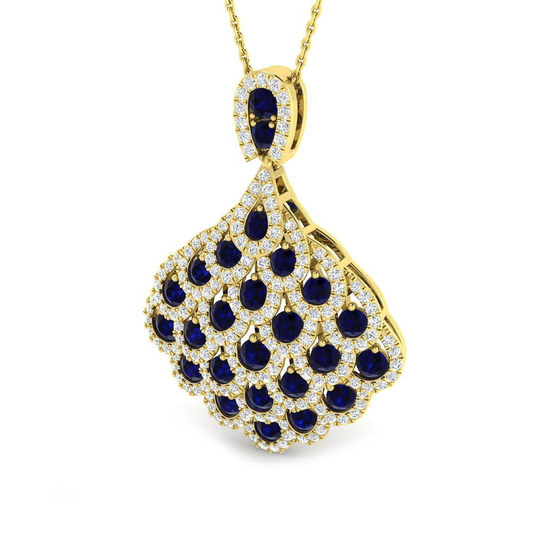 Blue Sapphire Pendant Necklace with Diamond Peacock Design in 10K/14K gold and platinum with certified lab-grown or natural diamonds