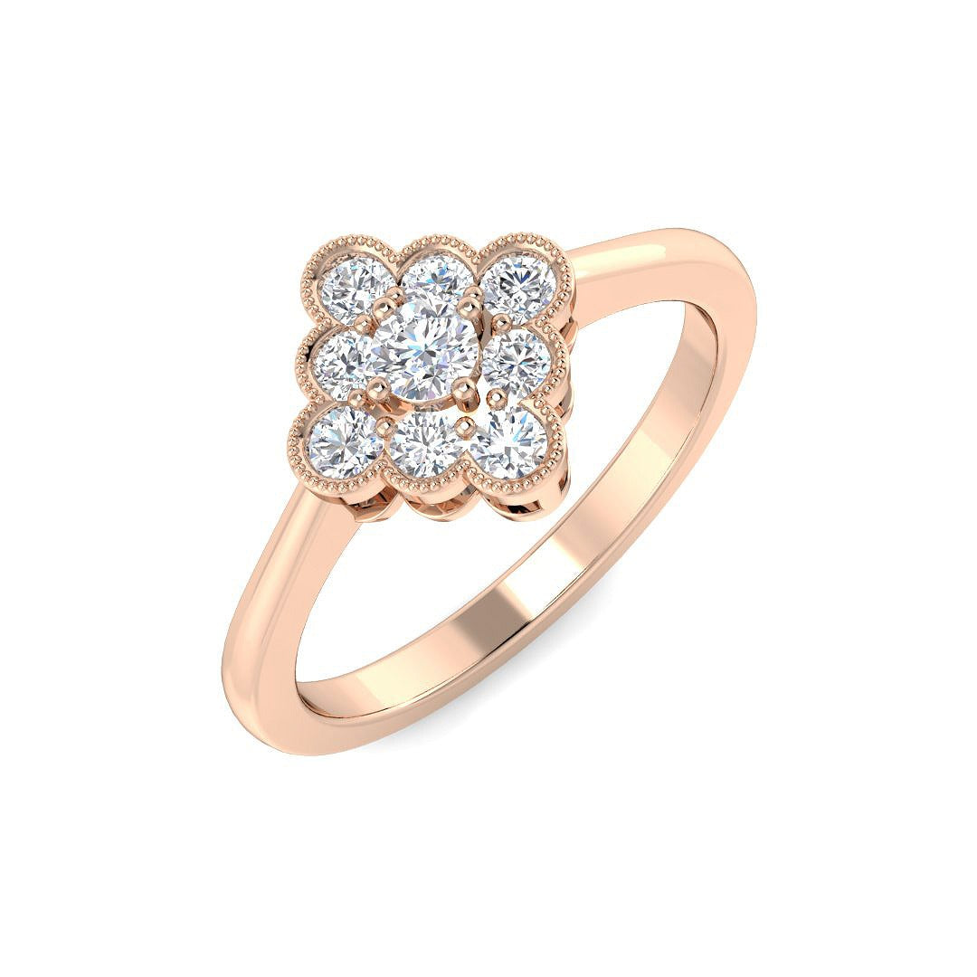 Milgrain Cluster Diamond Ring 0.33ct Vintage Floral UK Hallmarked in 10K/14K gold and platinum with certified lab-grown or natural diamonds