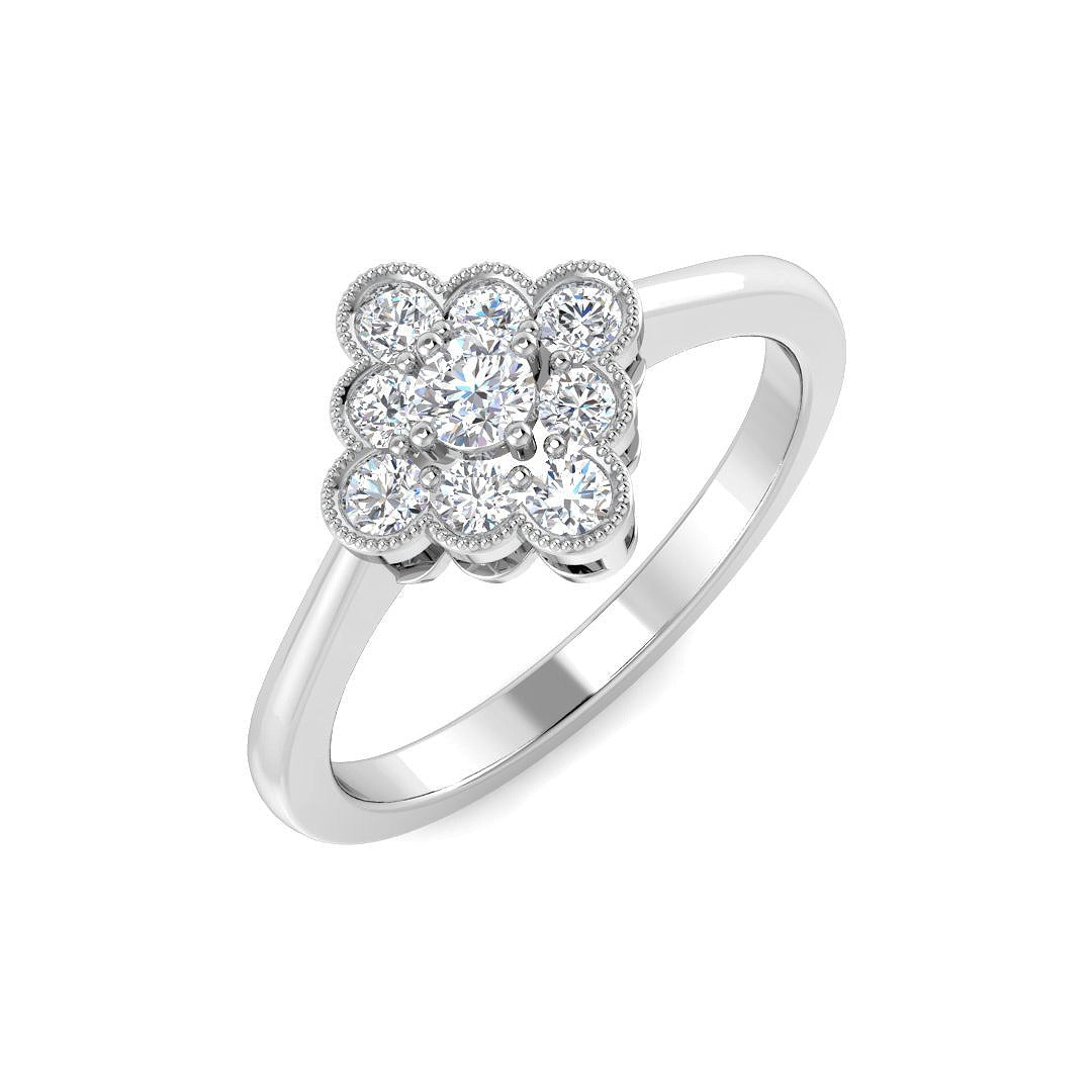 Milgrain Cluster Diamond Ring 0.33ct Vintage Floral UK Hallmarked in 10K/14K gold and platinum with certified lab-grown or natural diamonds