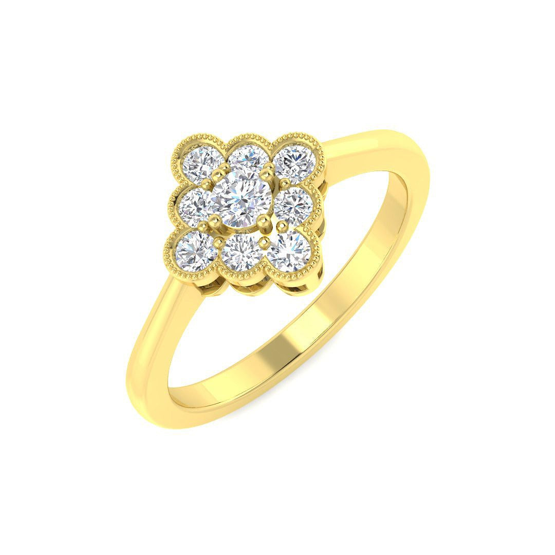 Milgrain Cluster Diamond Ring 0.33ct Vintage Floral UK Hallmarked in 10K/14K gold and platinum with certified lab-grown or natural diamonds