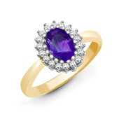 Amethyst Halo Ring with Diamonds in 10K/14K gold and platinum with certified lab-grown or natural diamonds