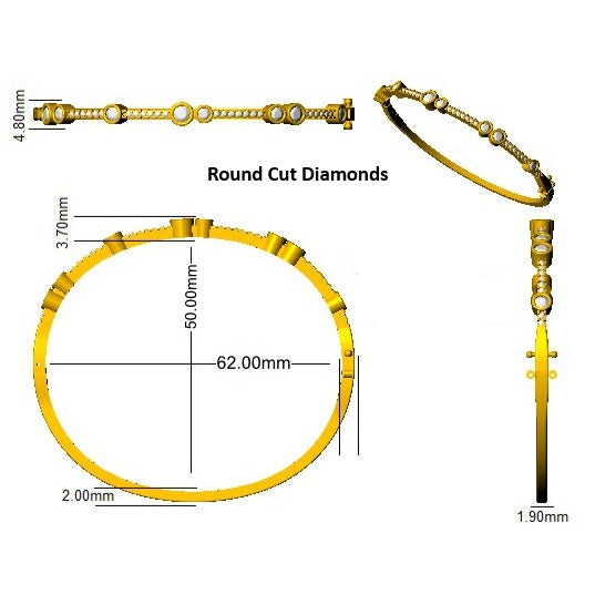 Round Cut Bezel & Pave Set Natural Diamond Bangle with Hinged and Box Clasp in 10K/14K gold and platinum with certified lab-grown or natural diamonds