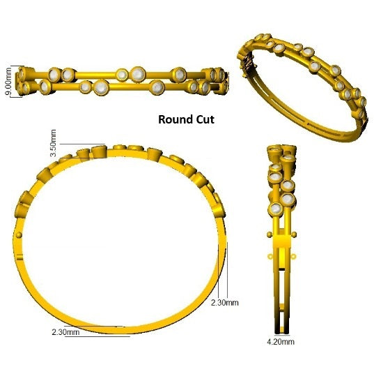 Round Cut Lab Grown Diamond Bezel Set Bubble Hinged Bangle with Box Clasp in 10K/14K gold and platinum with certified lab-grown or natural diamonds