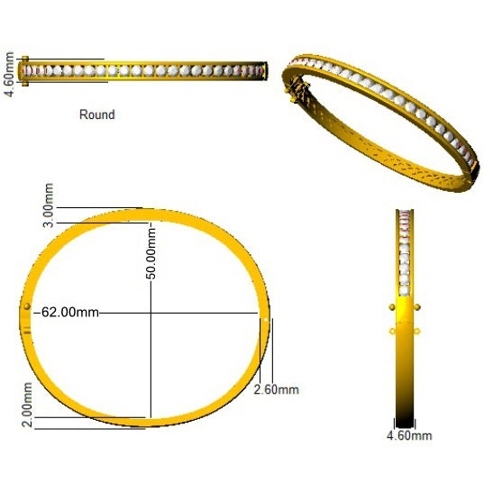 Natural Round Channel Set Diamond Bangle with Hinged Box Clasp in 10K/14K gold and platinum with certified lab-grown or natural diamonds