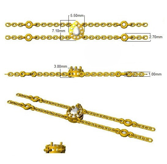 Natural Pear Halo Diamond Double Chain Bracelet with Lobster Clasp in 10K/14K gold and platinum with certified lab-grown or natural diamonds