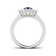Blue Sapphire Halo Cluster Ring with Natural Diamonds in 10K/14K gold and platinum with certified lab-grown or natural diamonds