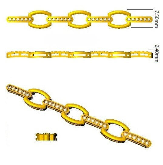 Round Cut Lab Grown Diamond Oval Link Bracelet with Pave Bar Accents in 10K/14K gold and platinum with certified lab-grown or natural diamonds