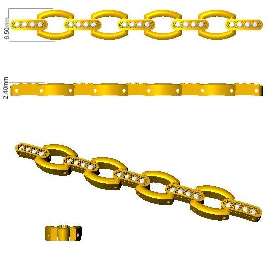 Round Cut Lab Grown Diamond Oval Link Bracelet with Pave Bar Accents in 10K/14K gold and platinum with certified lab-grown or natural diamonds