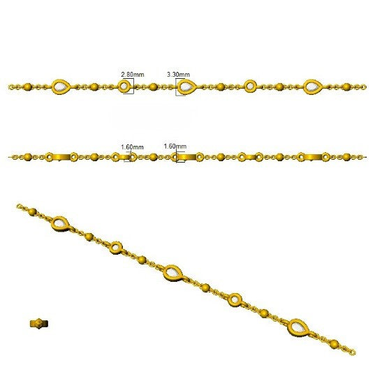 Natural Yellow Pear & Round Cut Bezel Set Diamond Beaded Bracelet in 10K/14K gold and platinum with certified lab-grown or natural diamonds