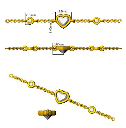 Natural Heart Cut Diamond Station Bracelet with Lobster Clasp in 10K/14K gold and platinum with certified lab-grown or natural diamonds