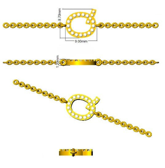 Lab Created Round Cut Pave Set Diamond Alphabet Q Letter Chain Bracelet in 10K/14K gold and platinum with certified lab-grown or natural diamonds