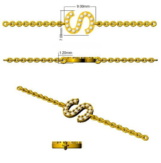 Round Cut Pave Lab Grown Diamond Alphabet S Bracelet with Chain Solid in 10K/14K gold and platinum with certified lab-grown or natural diamonds