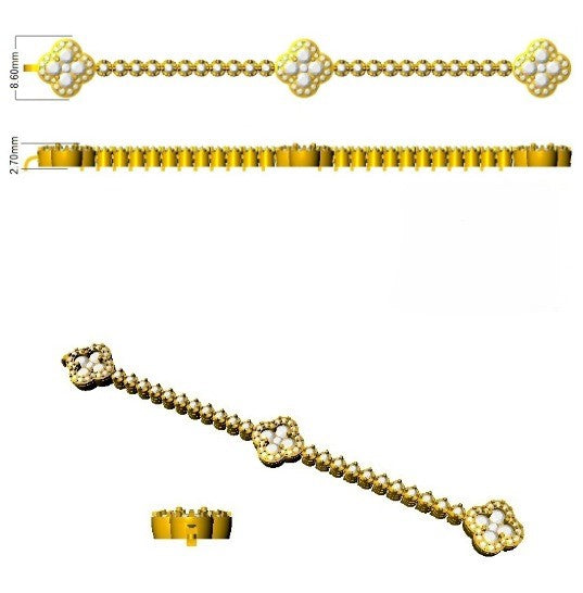 Natural Diamond Clover Link Tennis Bracelet Solid Gold with Box Clasp in 10K/14K gold and platinum with certified lab-grown or natural diamonds
