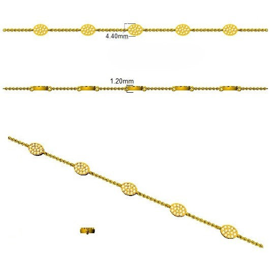 Natural Round Pave Diamond Oval Shape Station Bracelet with Lobster Claw in 10K/14K gold and platinum with certified lab-grown or natural diamonds