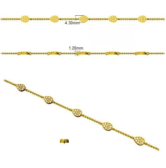 Natural Round Pave Diamond Pear Shape Station Bracelet with Lobster Claw in 10K/14K gold and platinum with certified lab-grown or natural diamonds