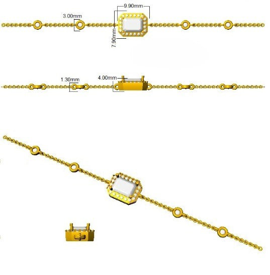 Natural Emerald Cut Diamond Halo Station Bracelet with Adjustable Chain in 10K/14K gold and platinum with certified lab-grown or natural diamonds