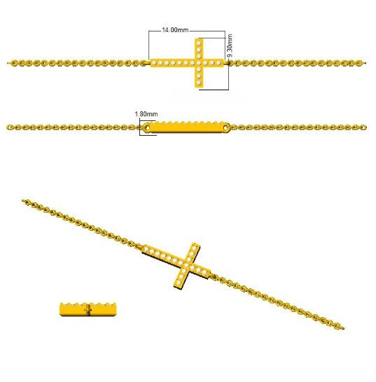/ Solid Gold Natural Diamond Cross Bracelet in 10K/14K gold and platinum with certified lab-grown or natural diamonds