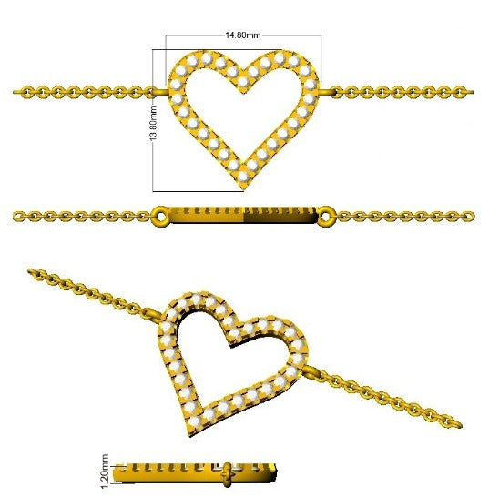 Lab Grown Diamond Pave Heart Bracelet in 10K/14K gold and platinum with certified lab-grown or natural diamonds