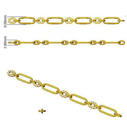 Natural Diamond Paperclip Link Bracelet with Pave Oval Accents and Lobster Clasp in 10K/14K gold and platinum with certified lab-grown or natural diamonds