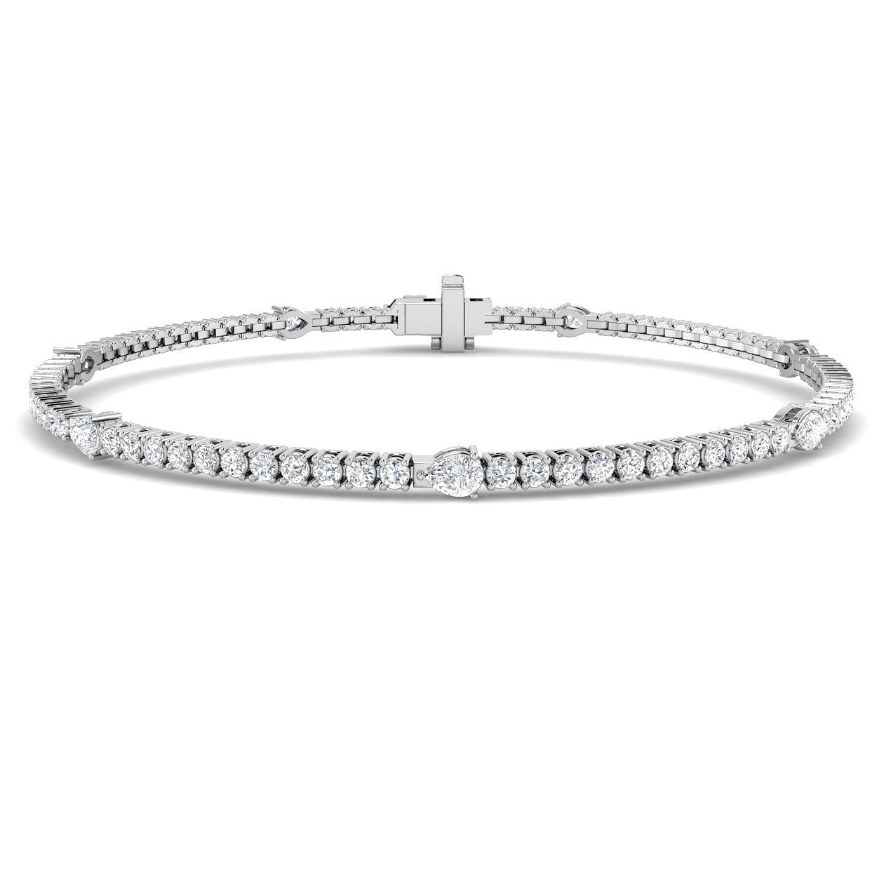 Natural Round & Pear Cut Diamond Tennis Bracelet with Box Clasp - Two Shape Diamond Bracelet in 10K/14K gold and platinum with certified lab-grown or natural diamonds