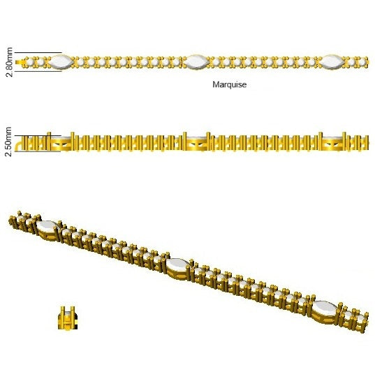 Natural Round & Marquise Cut Diamond Tennis Bracelet with Box Clasp - Two Shape Diamond Bracelet in 10K/14K gold and platinum with certified lab-grown or natural diamonds