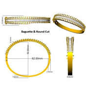 Natural Baguette and Round Cut Diamond Half Channel Pave Set Bangle in 10K/14K gold and platinum with certified lab-grown or natural diamonds