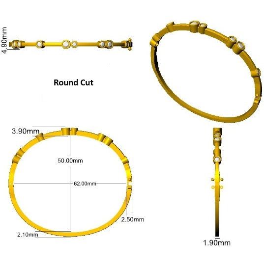Natural Round Cut Diamond Bezel Set Bubble Bangle for Women in 10K/14K gold and platinum with certified lab-grown or natural diamonds