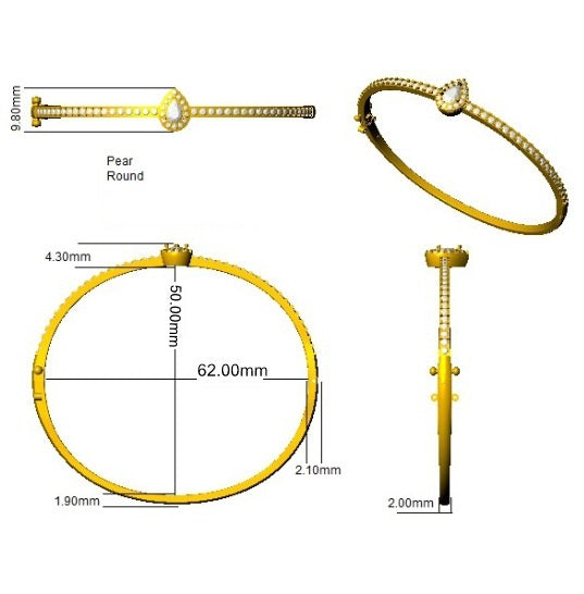 Lab Grown Pear Cut Halo Diamond with Round Accent Bangle with Box Lock in 10K/14K gold and platinum with certified lab-grown or natural diamonds