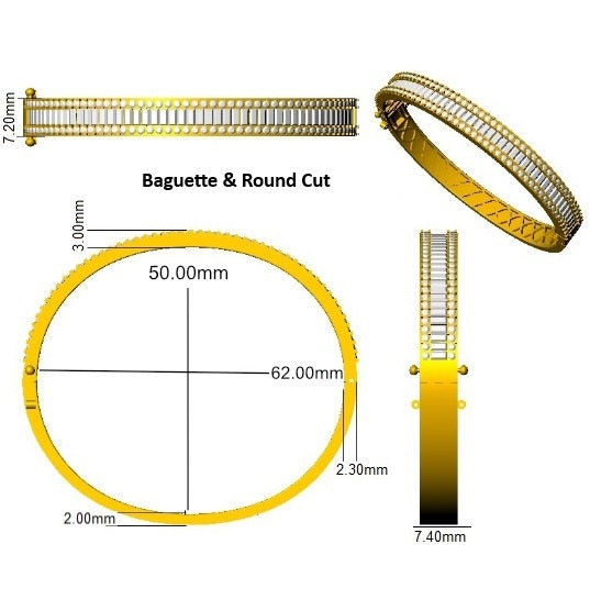 Channel Set Natural Diamond Bangle with Baguette and Round Cut Diamonds in 10K/14K gold and platinum with certified lab-grown or natural diamonds