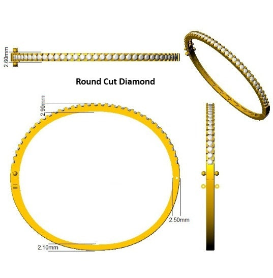 and Platinum Natural Round Cut Diamond Half Eternity Bangle with Hinged Lock in 10K/14K gold and platinum with certified lab-grown or natural diamonds