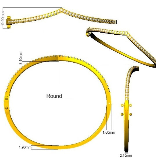 Natural Round Cut Diamond Wishbone Bangle with Hinged Box Lock in 10K/14K gold and platinum with certified lab-grown or natural diamonds