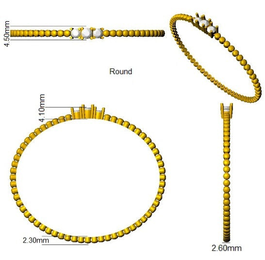 Platinum Lab Grown Round Three Stone Prong Set Beaded Diamond Bangle Bracelet in 10K/14K gold and platinum with certified lab-grown or natural diamonds