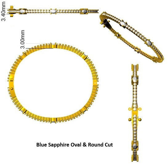 Premium Platinum Natural Round Cut Diamond and Oval Blue Sapphire Prong Set Bangle - Full Eternity Bangle in 10K/14K gold and platinum with certified lab-grown or natural diamonds